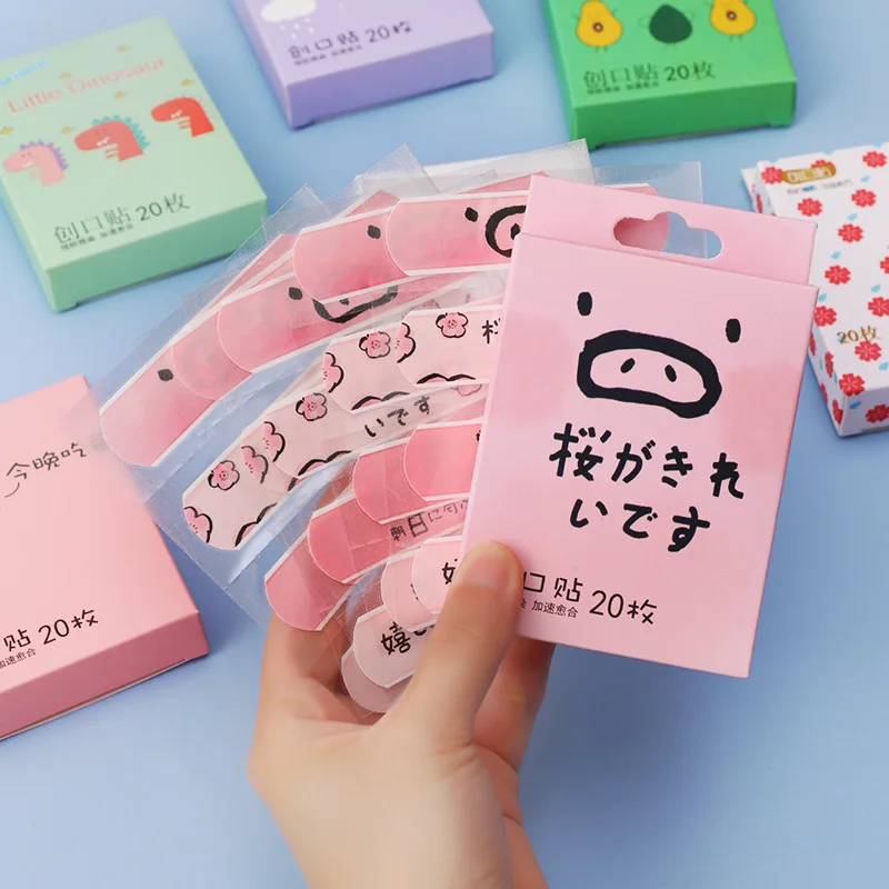 20pcs/box Cartoon Pig Cherry Blossom Band Aid Kawaii Wound Plaster Strips Skin Patch for Children Adhesive Bandages