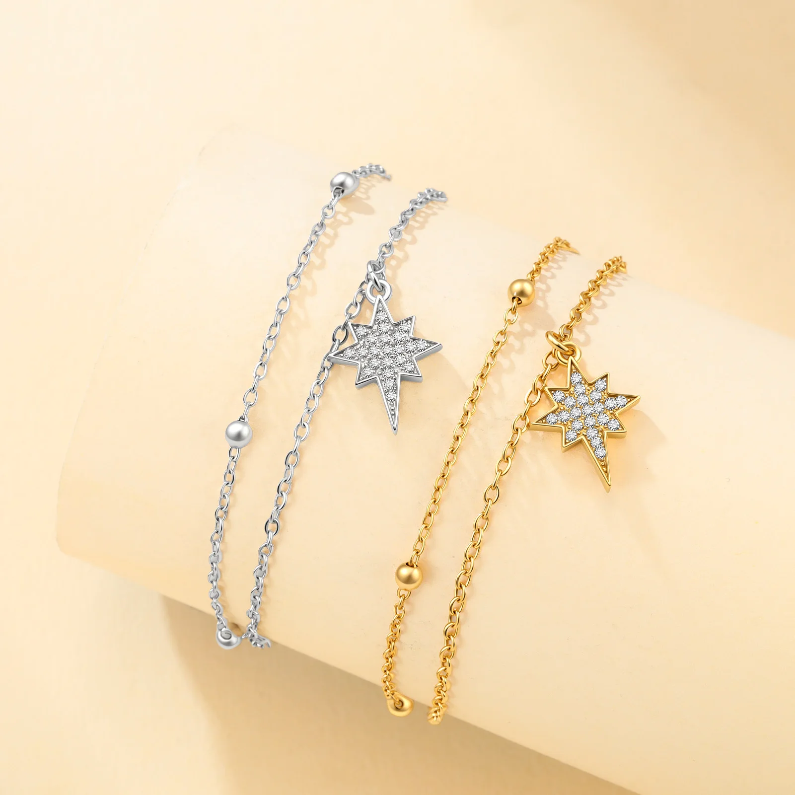 Unift Starburst Bracelet for Women Stainless Steel Eight Point Star Adjustable Chain Gold Color Zircon Bracelet Jewelry Gifts