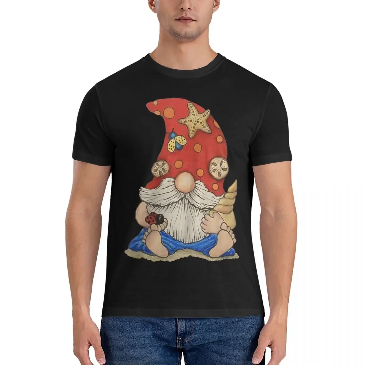 Enzo The Beach Gnome Men T Shirt Gnome Unique Tees Short Sleeve Round Collar T-Shirts 100% Cotton Gift Idea Tops