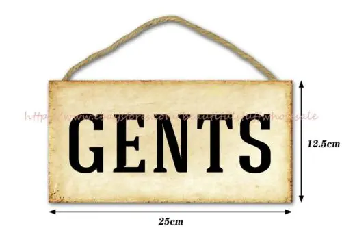 vintage style cafe tavern plaques gents gentlemen bathroom toilet wood sign