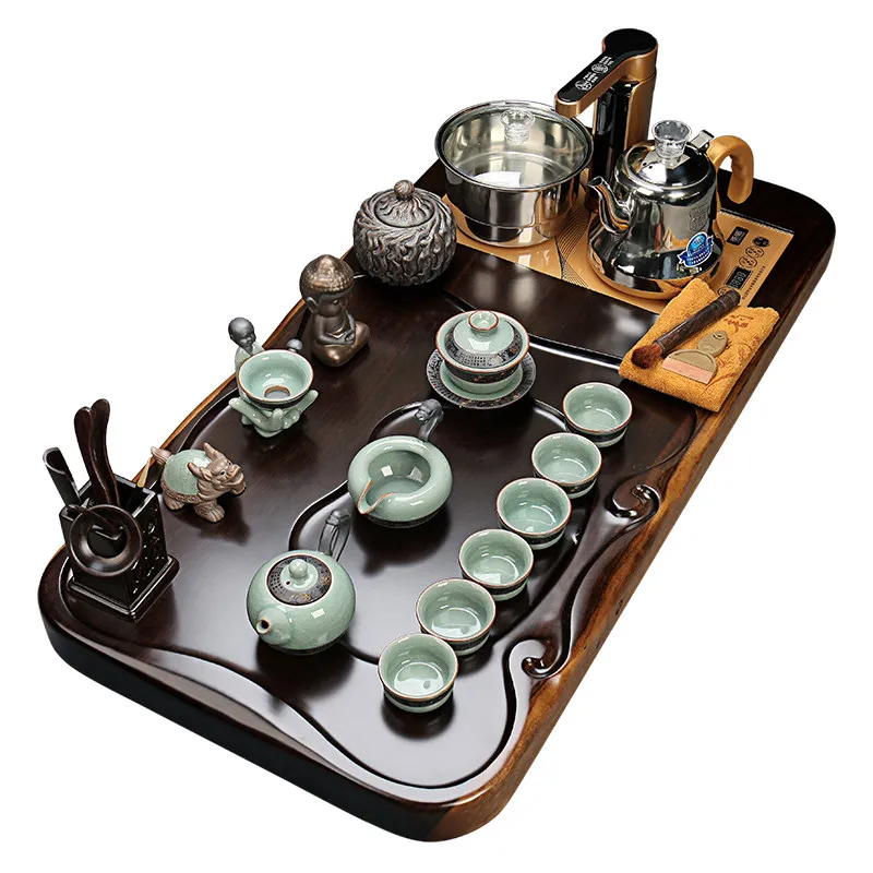 Ebony solid wood tea tray complete set of tea making Kung Fu purple sand    automatic integrated tea table