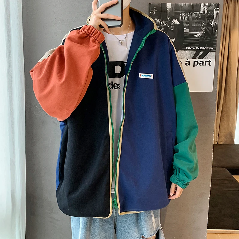 

Men's Jacket Autumn Winter Patchwork Long Sleeve Baseball Uniform Windproof Cycling Jacket Solid Zipper Casual Jacket B28