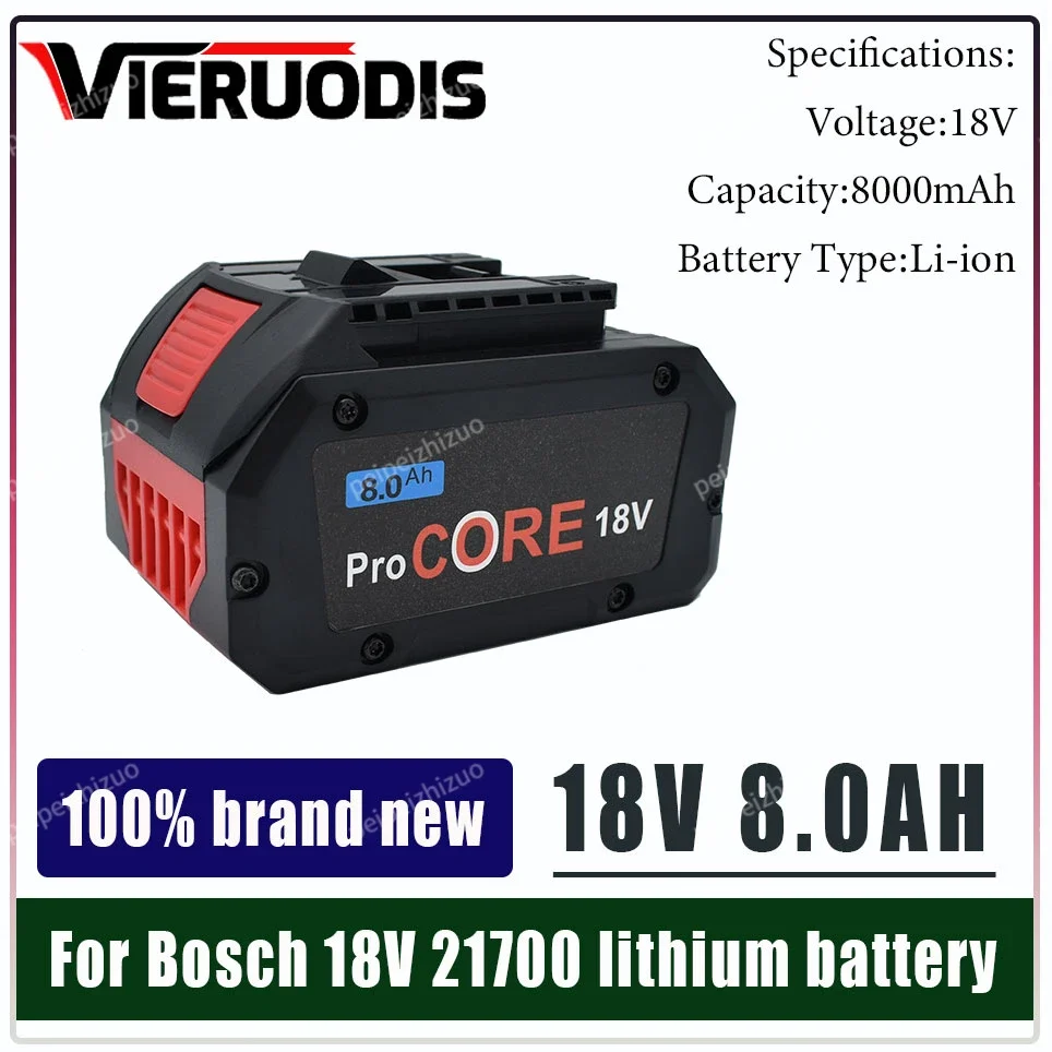 

For Bosch 18V 8.0AH 10.0AH 6.0AH Professional Cordless Tool BAT609 GBA18V80 BAT618 21700 Battery ProCORE Replacement Battery