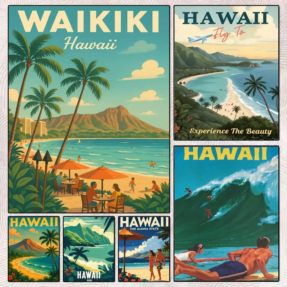 Cool Summer Beach Hawaii Painting Calligraphy Aesthetic Canvas Wall Poster Modern Room Bedroom Cafe Wall Artwork