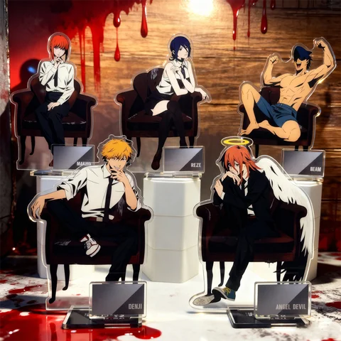 체인소 맨 양면 아크릴 스탠딩 피규어 모델 마키마 파워 아키 엔젤 레제 덴지 데스크탑 책장 장식 팬 선물