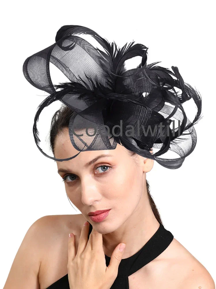 Black Wedding Fascinator Feather Hat Hair Clip Women Female Church HeaDwear Kentucky Party Chapeau Cap Ladies Hatinator