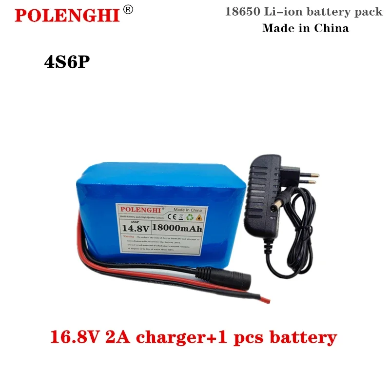 POLENGHI 4S6P 14.8V 18000-22000mAh 18650 بطارية ليثيوم قابلة للشحن مع شاحن BMS ذكي مدمج 16.8V 2A