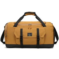 British Style Canvas Gym Bags Waterproof Yoga Bag, Sports Handbag and Weekend Travel Backpack with Shoe Compartment for Men