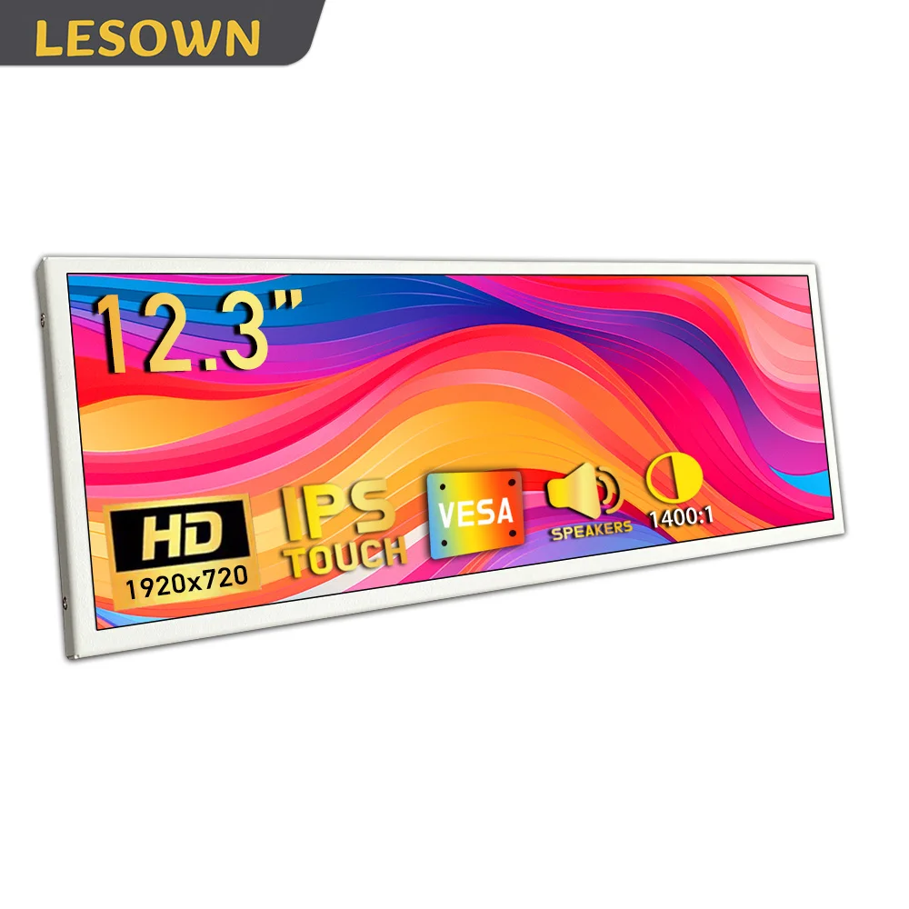 

LESOWN 12.3" Portable Horizontal Bar Monitor 1920x720 IPS LCD Stretched Display for Laptop Gaming Extra Screen for Entertainment