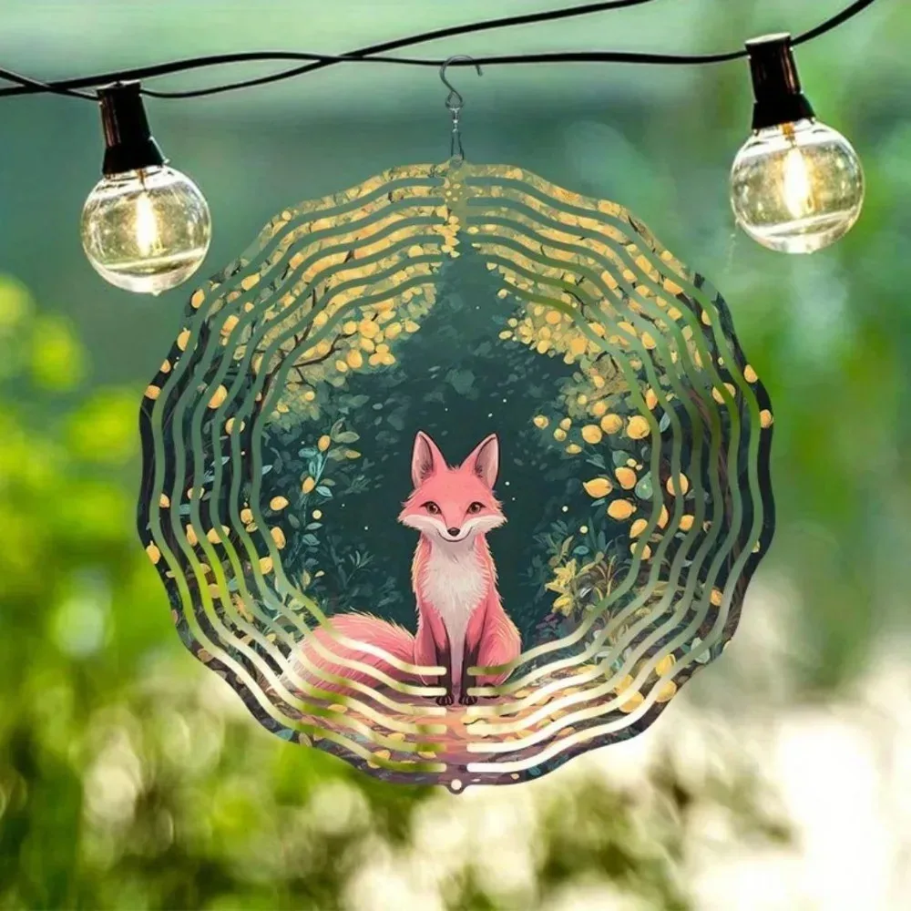3D-Windspiel aus Metall – rotierendes Fuchs- und Blätter-Design, Innen- und Außendekoration für Garten, Terrasse, perfektes Thanksgiving-Weihnachtsgeschenk