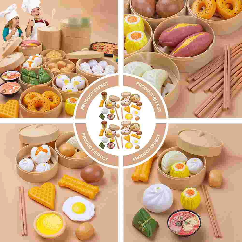 58 Pcs Dim Sum Toy Kitchen Toys Kid Gift Pretend Steamed Buns Chinese Breakfast Cooking