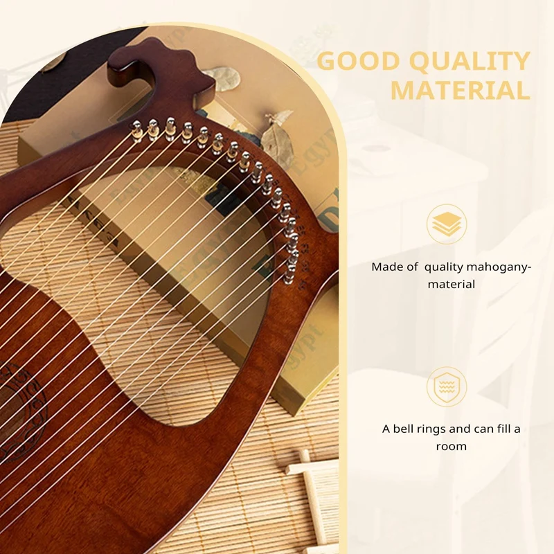 Lyre Harp, 16 String Mahogany Body String Instrument Body Instrument With Tuning Wrench And Spare Strings