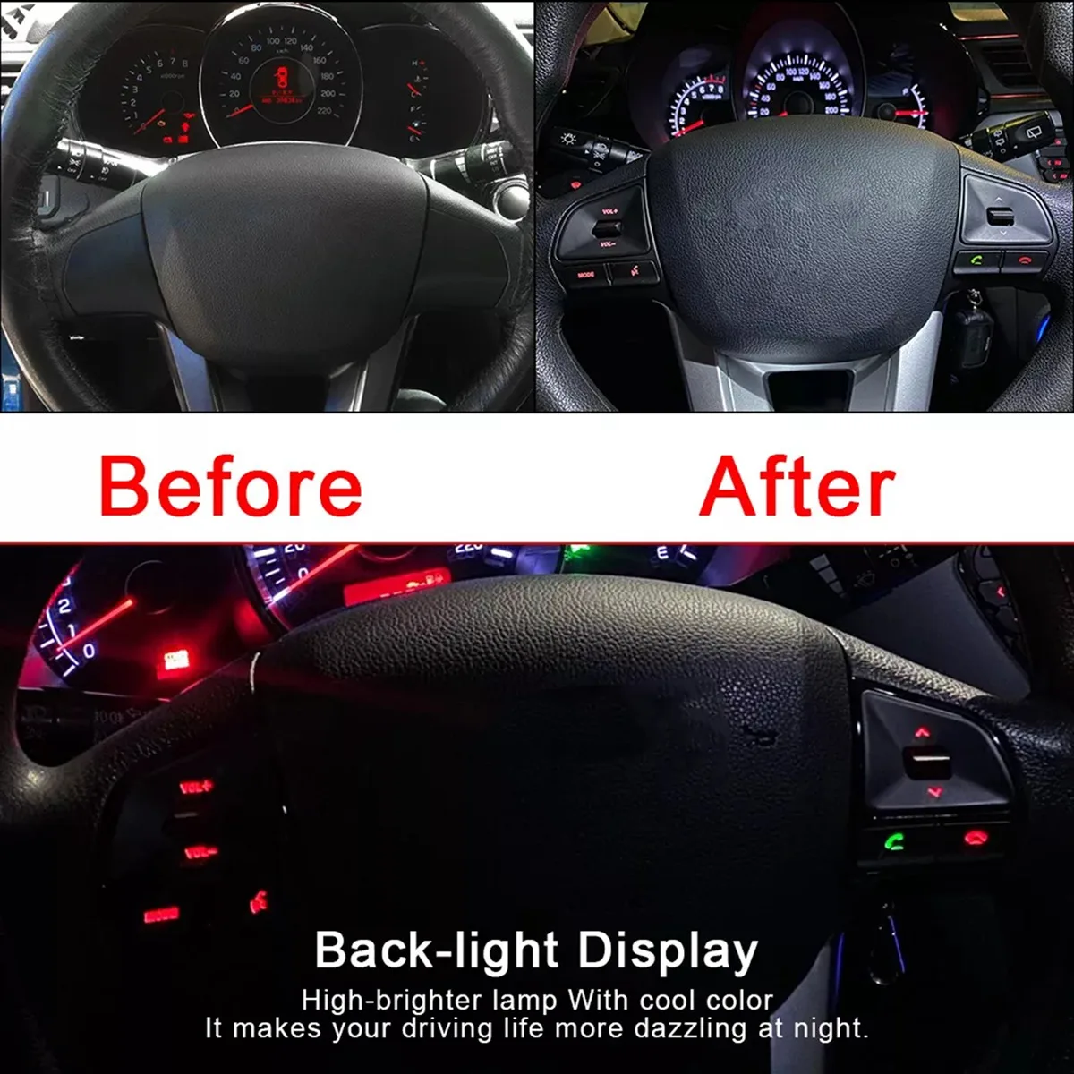 For KIA RIO K2 2011-2014 Multifunction Steering Wheel Control Button  o Phone Volume Switch with Backlight