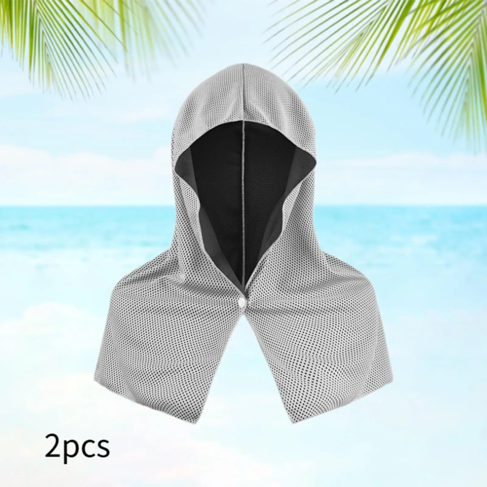

2Pcs Cooling Hoodie Towels Multifunctional for Neck and Face Soft Absorbent Button Design Lightweight Quick Drying UV Resistant
