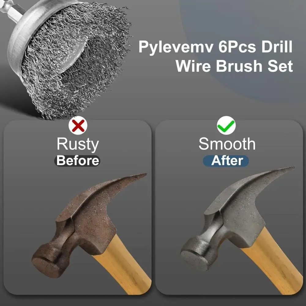 Professional Carbon Steel Wire Wheel Brush Bits - Rust Cleaning Attachment with 1/4" Hex Shank, Cup Brush
