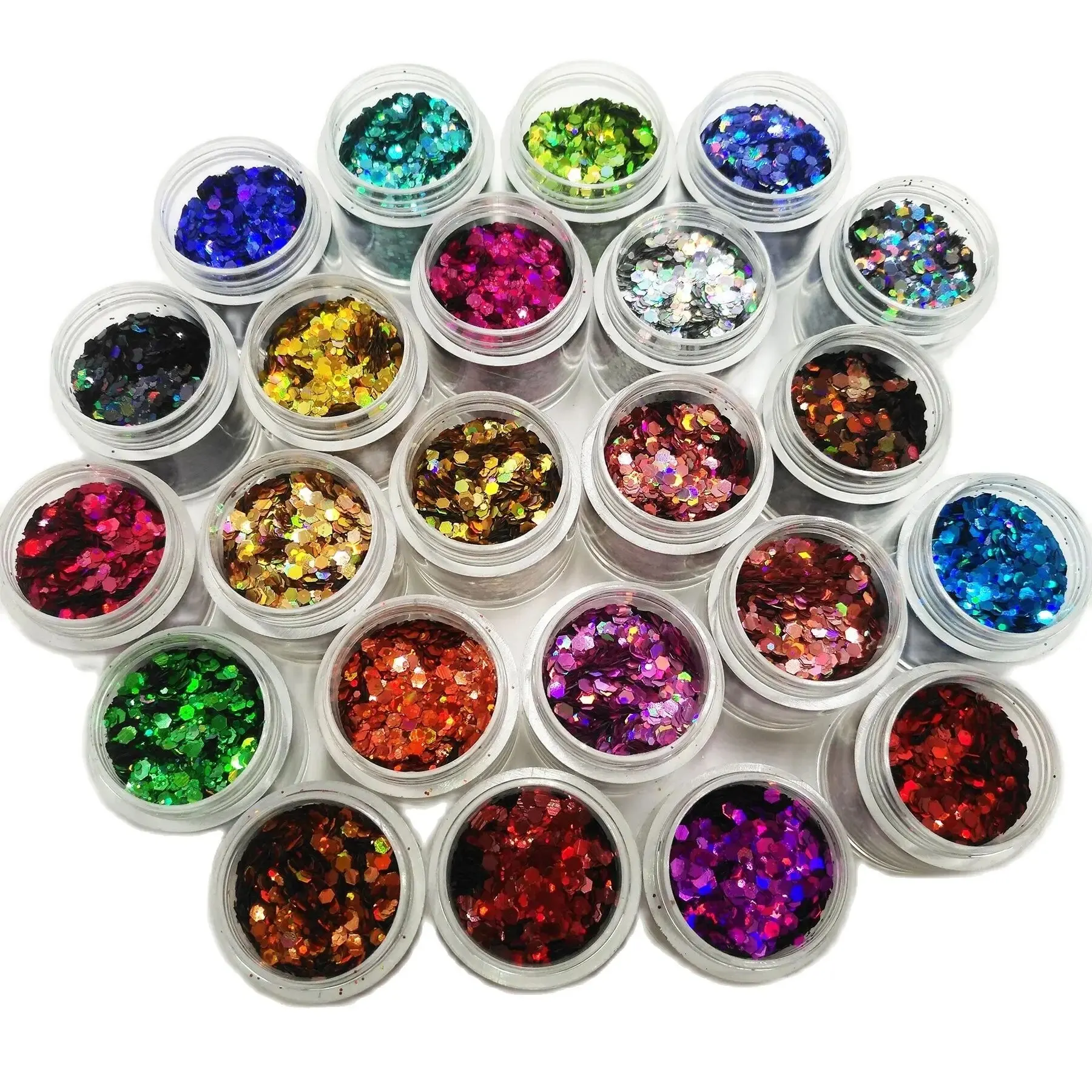 24Color 10ML Holographic Colors Nail Glitter Mix Hexagon Chunky Glitter Paillette Shape for Nail Art Body Makeup Craft Facepaint