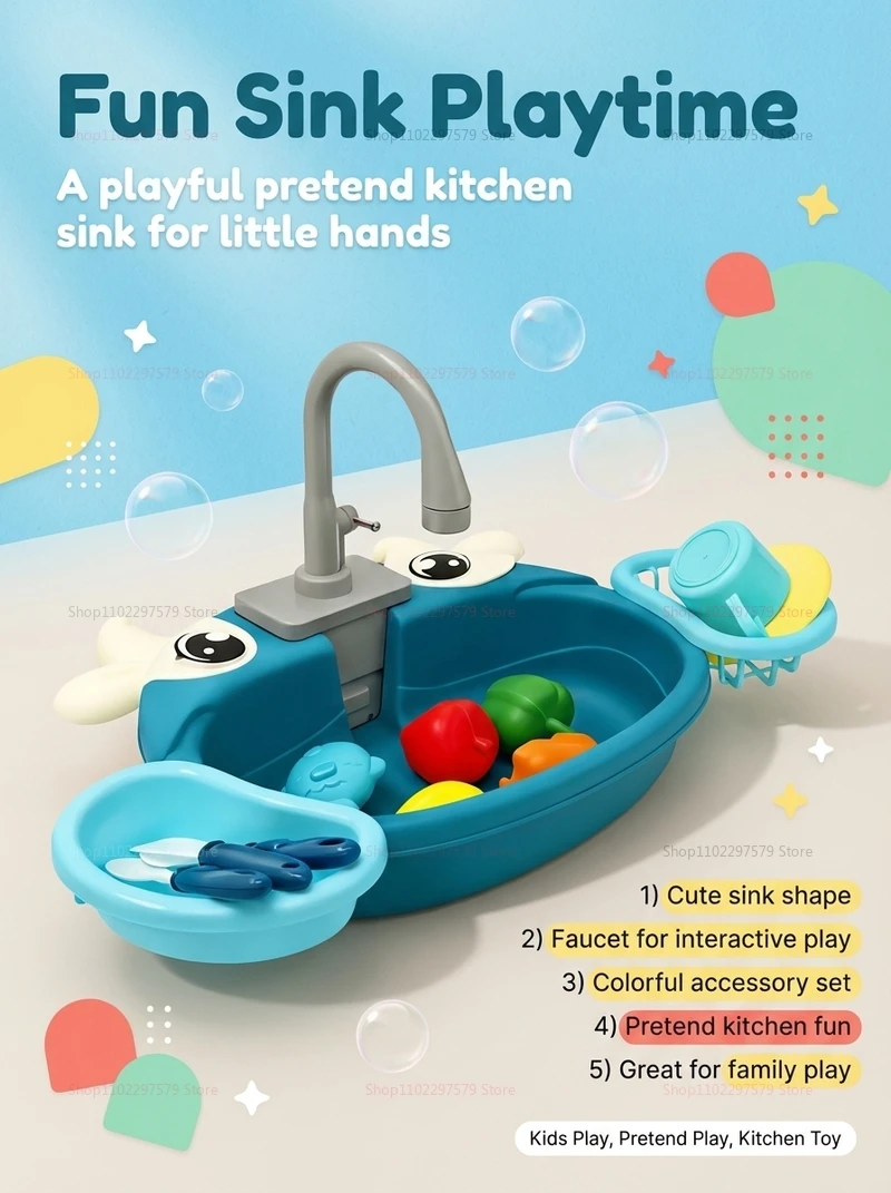 Speelkeukenset voor kinderen met gesimuleerde vaatwasser, gootsteen, elektrisch circulerend water, speelgoed voor jongens, meisjes en kinderen, rollenspel - afbeelding 2