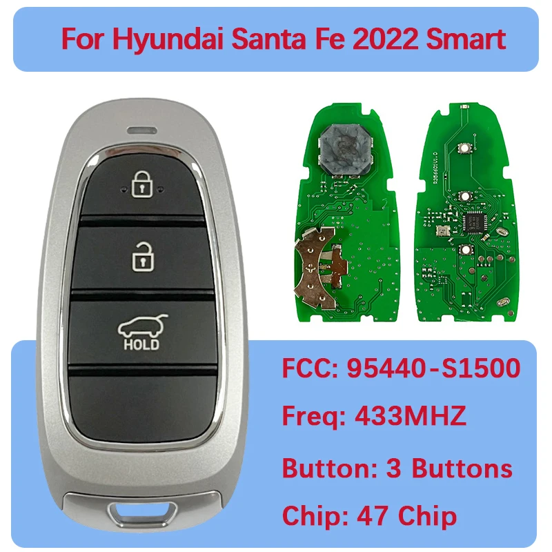

CN020280 Послепродажный 3-кнопочный смарт-брелок 47 чипов 433 МГц FCC 95440-S1500 FOB-4F25 Пульт дистанционного управления без ключа для Hyundai Santa Fe 2022