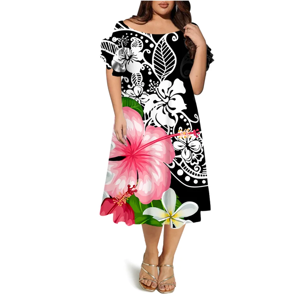 

New Ladies' Round-Neck Short-Sleeved Dress Custom-Made Elegant And Loose Long Evening Dress From Polynesia And Samoa Islands