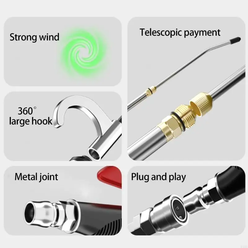 

E5BE Industrial Air Blow Guns with Adjustable Air Nozzle Extension Pneumatic Air Compressor Accessory Tool Dust Blow