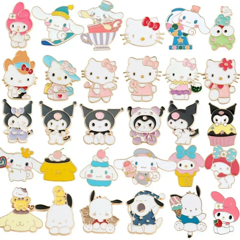 

10/30pcs Sanrio Brooch Bottom Anime Hello Kitty My Melody Pochacco Kuromi Cinnamoroll Lapel Pins for Backpack Brooches Jewelry