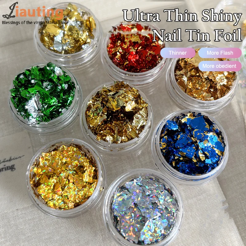 1Box Gold Foil Fragment Nail Glitter For DIY Nails Sticker Art Nail Decorations Multi Color Gold Leaf Flakes