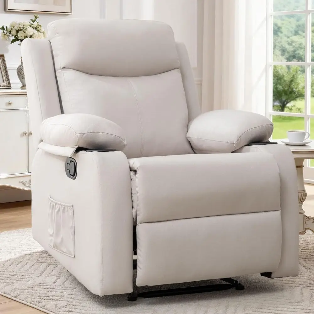 

Manual Recliner Chair or Adults, Small Recliners or Small Spaces, Nursery Recliner with Adjustable Backrest, Cup Holders and Sid