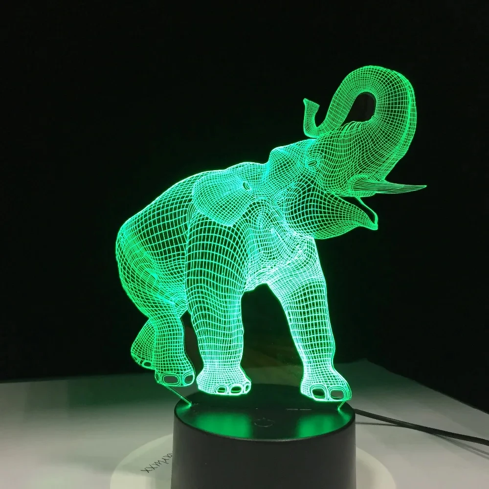 Amazing 3D Illusion LED Table Lamp Night Light with Animal Elephant Shape Touch Sensor 7 Colors Change Effect Holiday Gifts