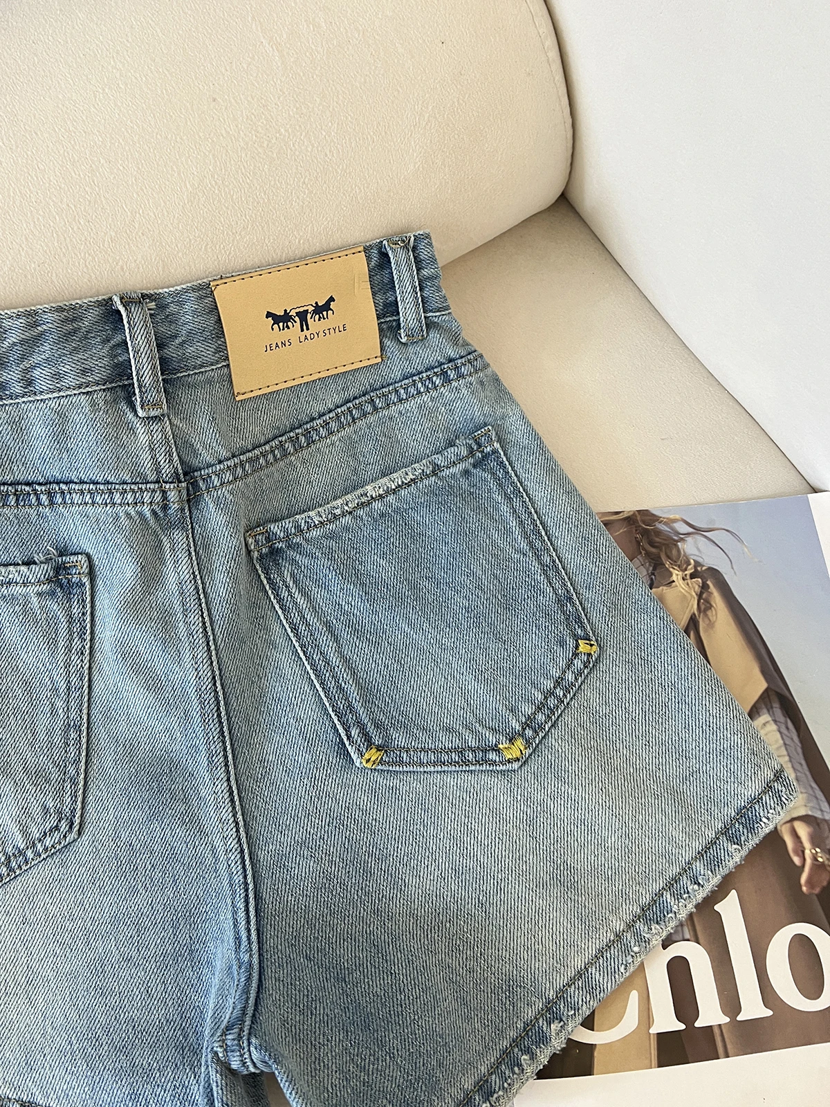 Light Blue Denim Short Pants Women's High Waist Wide Leg Loose Fit Slimming Three-quarter Length Hot Pants Summer Cotton Blend