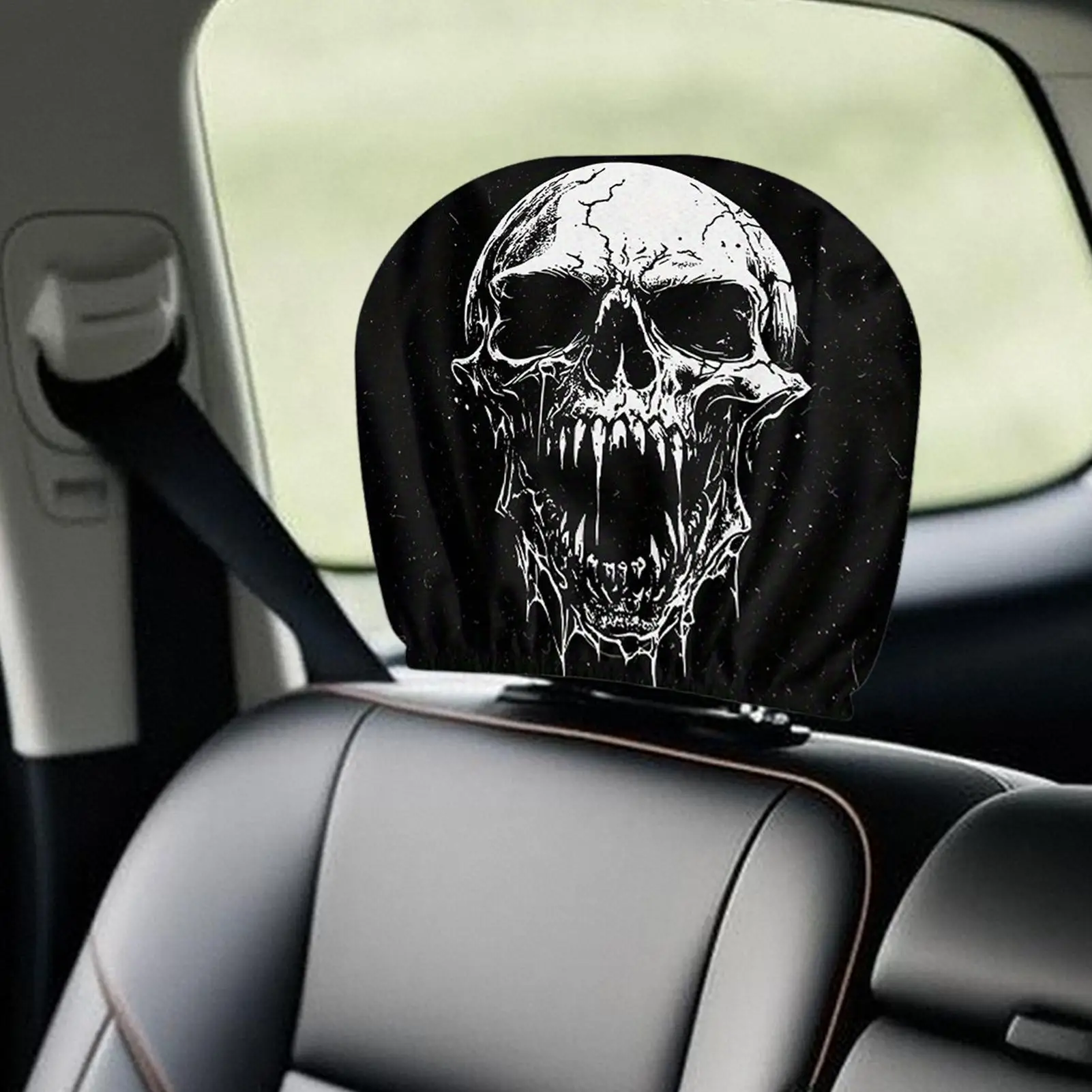 Scary Headrest Covers 2 Pieces Spooky Funny Scary Halloween Case Car Headrest Covers Interior Trick Treat Party Holiday Event