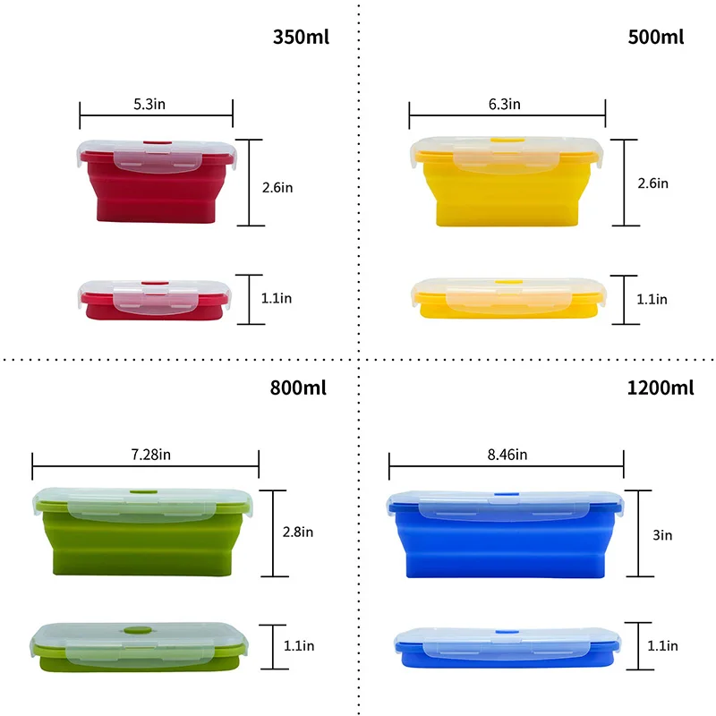 Silicone Collapsible Food Storage Containers with Lids Foldable Silicone Lunch Box Bento Lunch Box for Kitchen Freezer BPA free