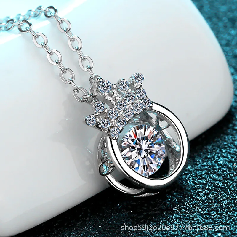 

s925Women's Sterling Silver Necklace50Moissanite Crown Dynamic Necklace Imitation Pendant Clavicle Chain Factory Direct