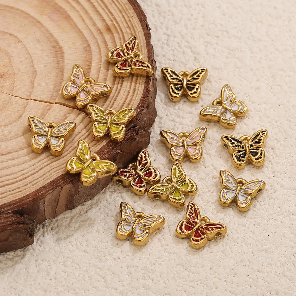 5 قطع الفولاذ المقاوم للصدأ المينا فراشة سحر لصنع المجوهرات مطلية بالذهب فراشة المعلقات سوار اليدوية مجوهرات Carft #3