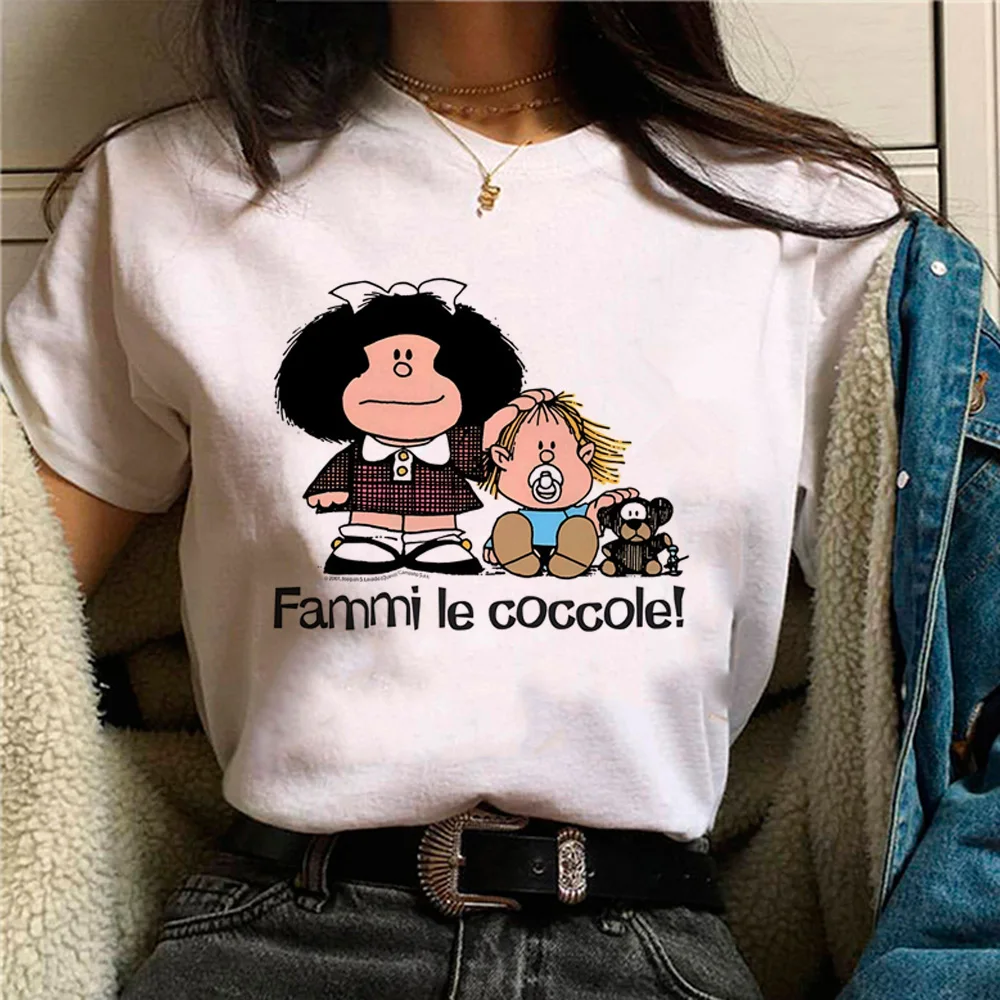 Camiseta de Mafalda para mujer, camiseta japonesa, ropa de cómic para mujer