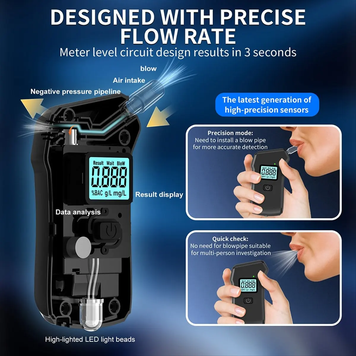 

Stable- Portable Breath Alcohol Tester Handheld Breathalyzer Alcotest Alcohol Test Tools LCD Display Breathalyser Device