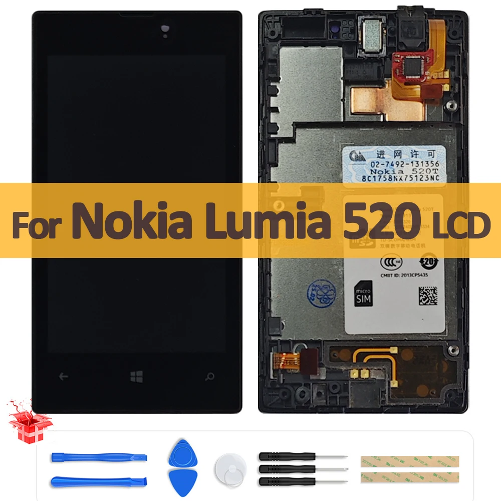 

4.0" Original LCD Display For Nokia Lumia 520 LCD RM-914 RM-915 Touch Screen Digitizer Assembly Repair With Frame For Nokia 520