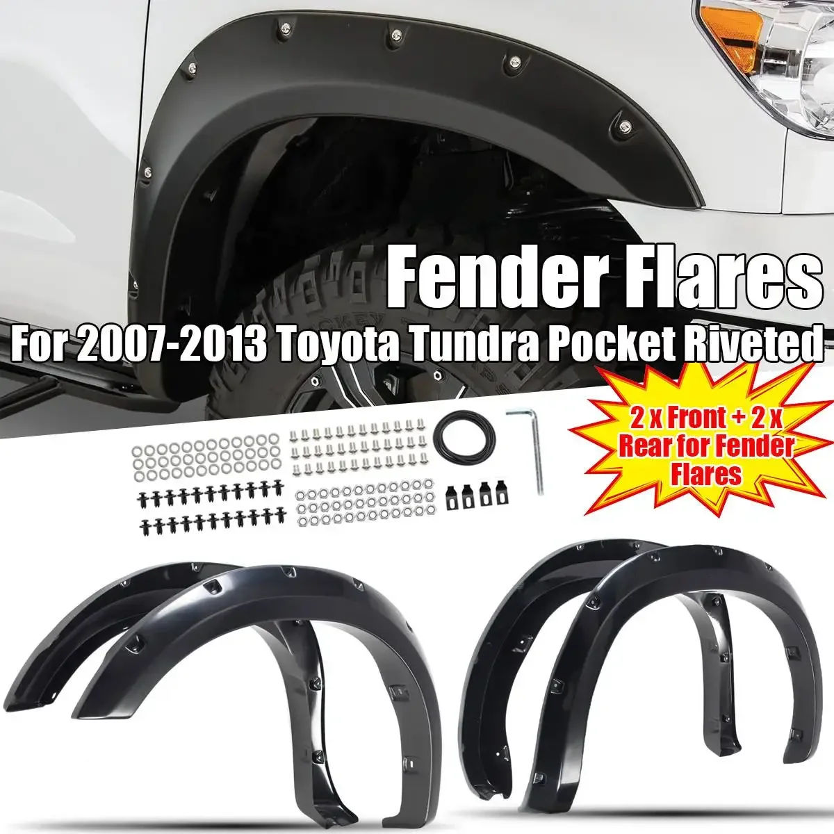

Glossy Black 4PCS Car Front+Rear Wheel Fender Flares for Toyota for Tundra Pocket Riveted 2007-2013 Arch Wheel Mudguards Protect