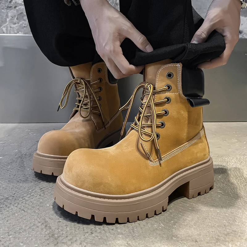 

Новинка 2025, мужские желтые ботинки Thi Bot, высокие ботинки, уличные повседневные универсальные рабочие ботинки, модные ботинки с круглым носком