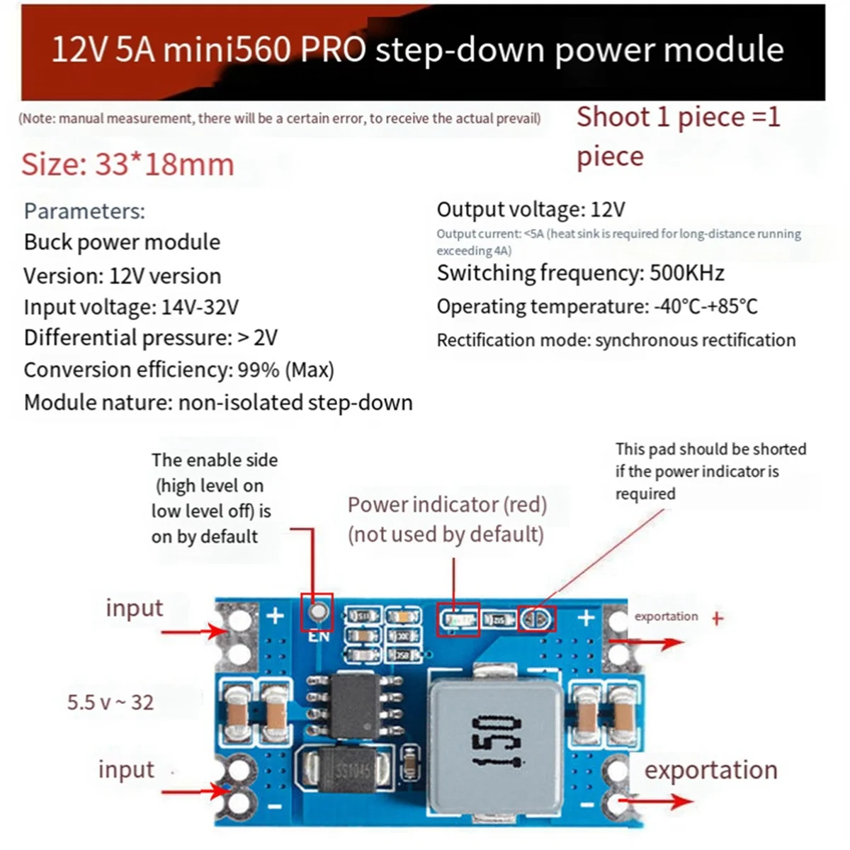 

T35C DC-DC Mini560 PRO DC Step-Down Regulated Power Supply Module High Efficiency Output 12V
