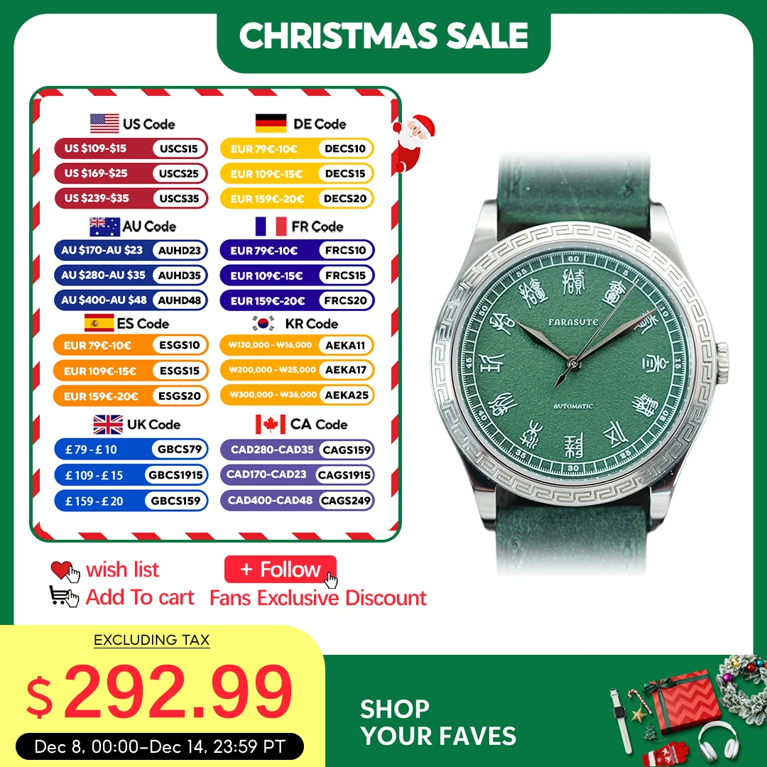 

FARASUTE China Seal Script of Qin Dynasty Character Dial Watch Men HangZhou 2824 Automatic Mechanical Sapphire Wristwatch Male