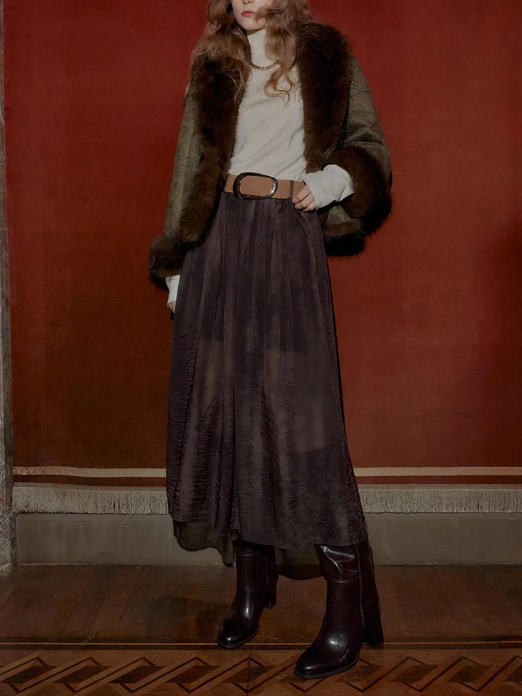 

Зима 202, новая женская модная универсальная юбка-миди с нечетким принтом и поясом, женская одежда премиум-класса с этнической атмосферой