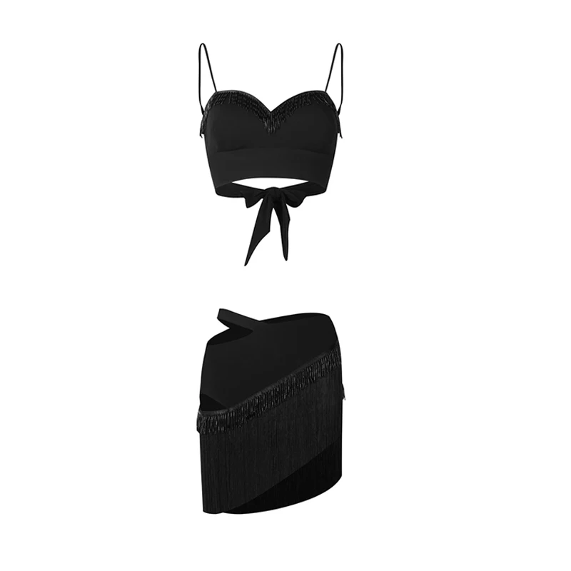 ZYM Child Latin Dance Competition Costume For Girls Backless Top Fringed Skirt Kids Samba Chacha Latin Dance CLothing DQS20016