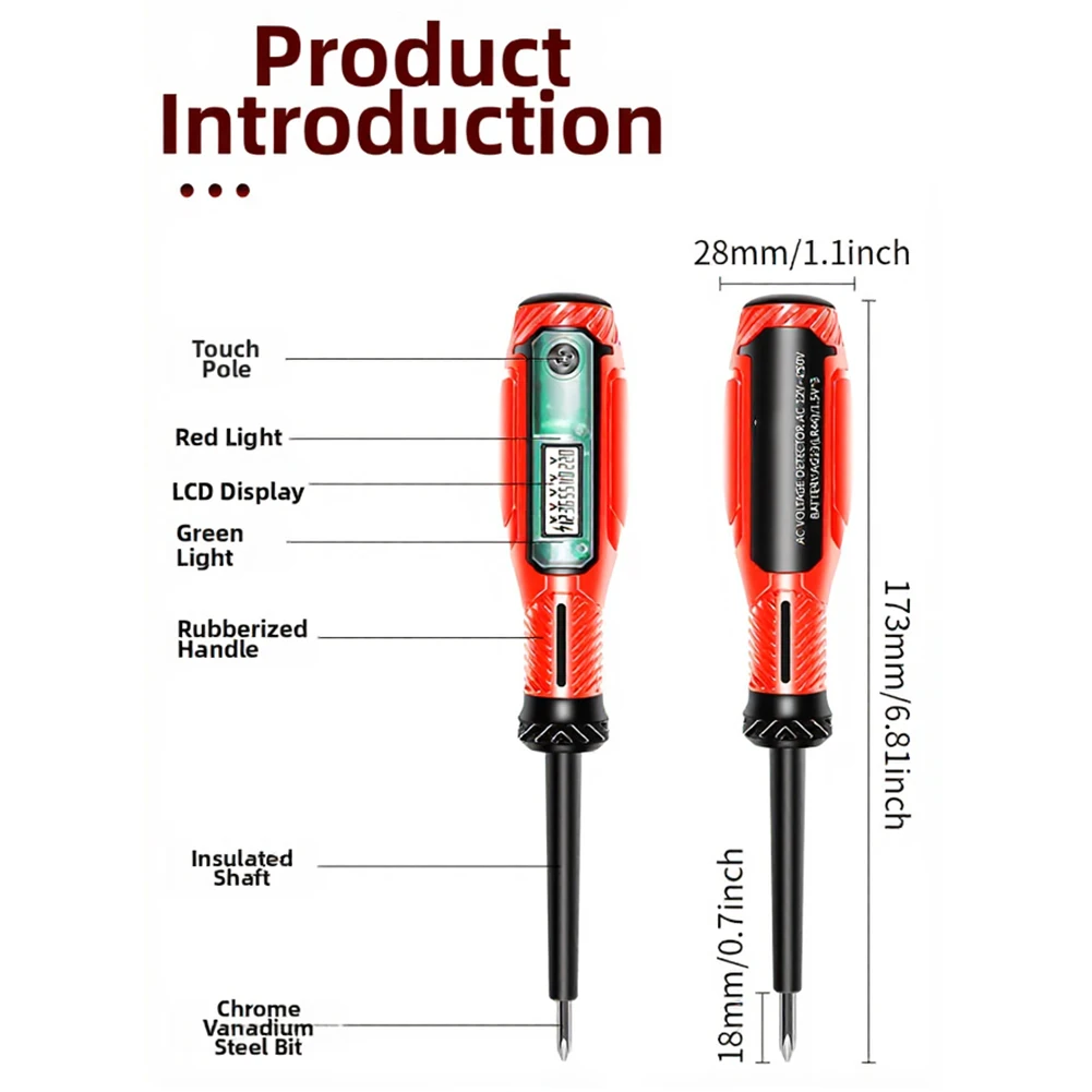 2pcs Digital Voltage Tester Pen with Ergonomic Grip and Auto Shut-Off Compatible with AC Voltage Ranges from for 3v to 500V