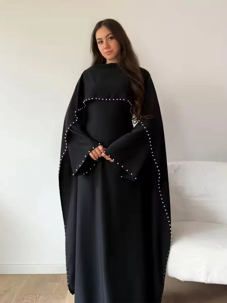 Muslim Women Dubai Abaya Elegant Pearl Beading cloak wraps Long dress Modest Kaftan Robe Femme Islamic Clothing African dresses