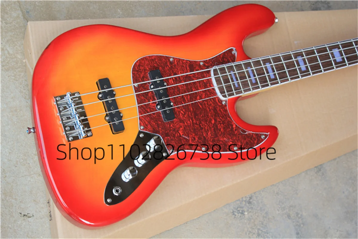 4 Strings Bass Guitar Cherry Sunburst Body Ja Bass Maple Neck Red Tortoise Shell Guard Factory Custom Color