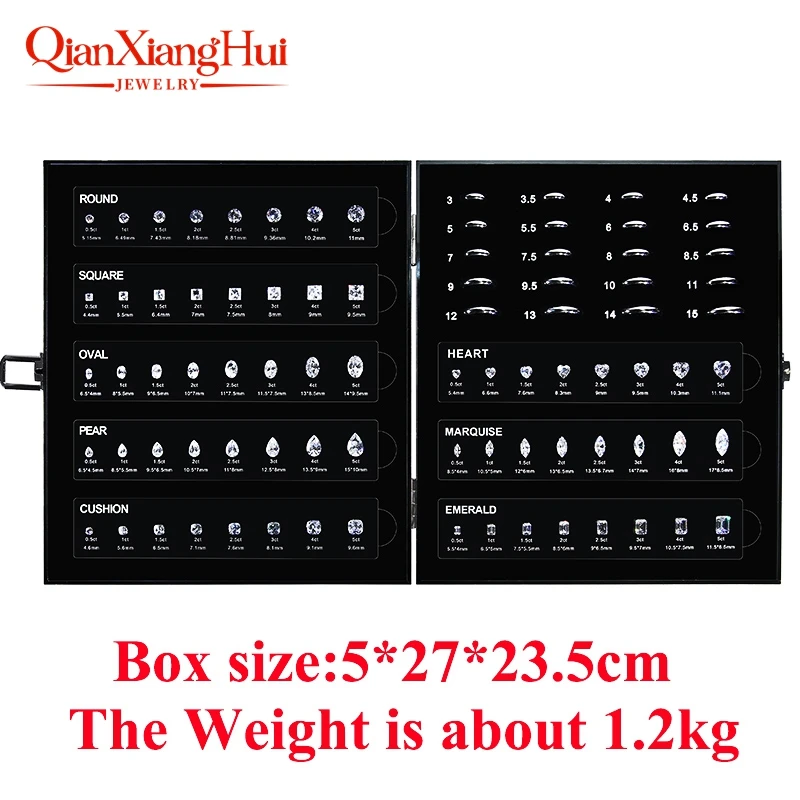 Diamond Carat Tools Jewelry Ring Sizer 0.5ct-5ct 8 Shapes Sizes Cubic Zirconia Stone Master Set Tester for Jewelry