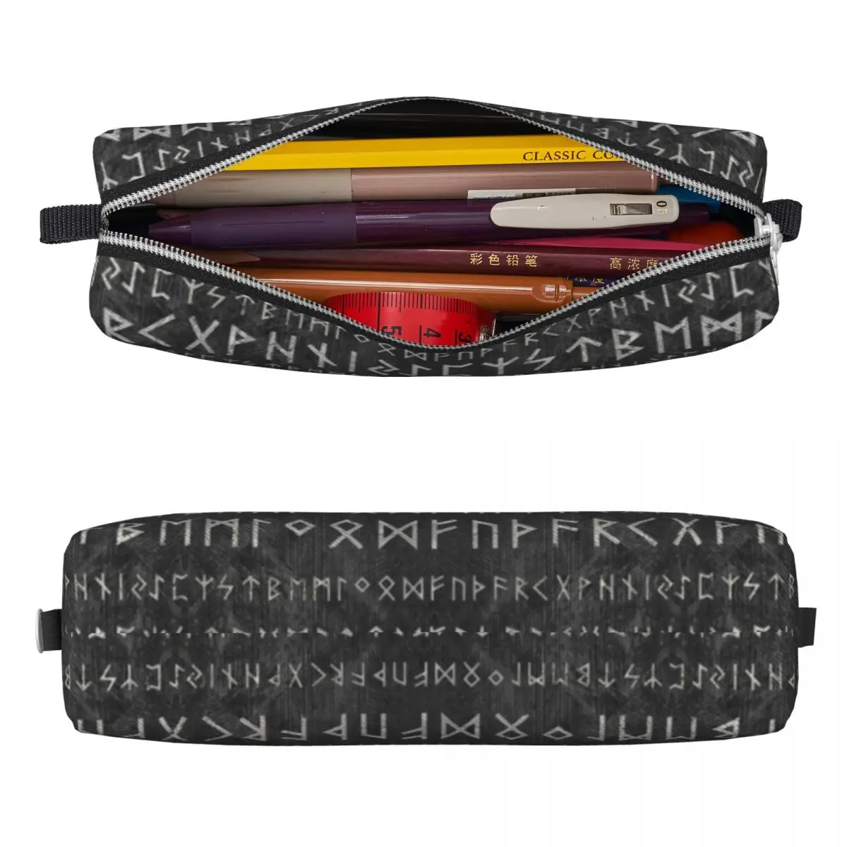 Estuche de lápices con patrón Elder Futhark, bolsas de bolígrafos de runas vikingas divertidas, suministros escolares de gran capacidad para estudiantes, regalo