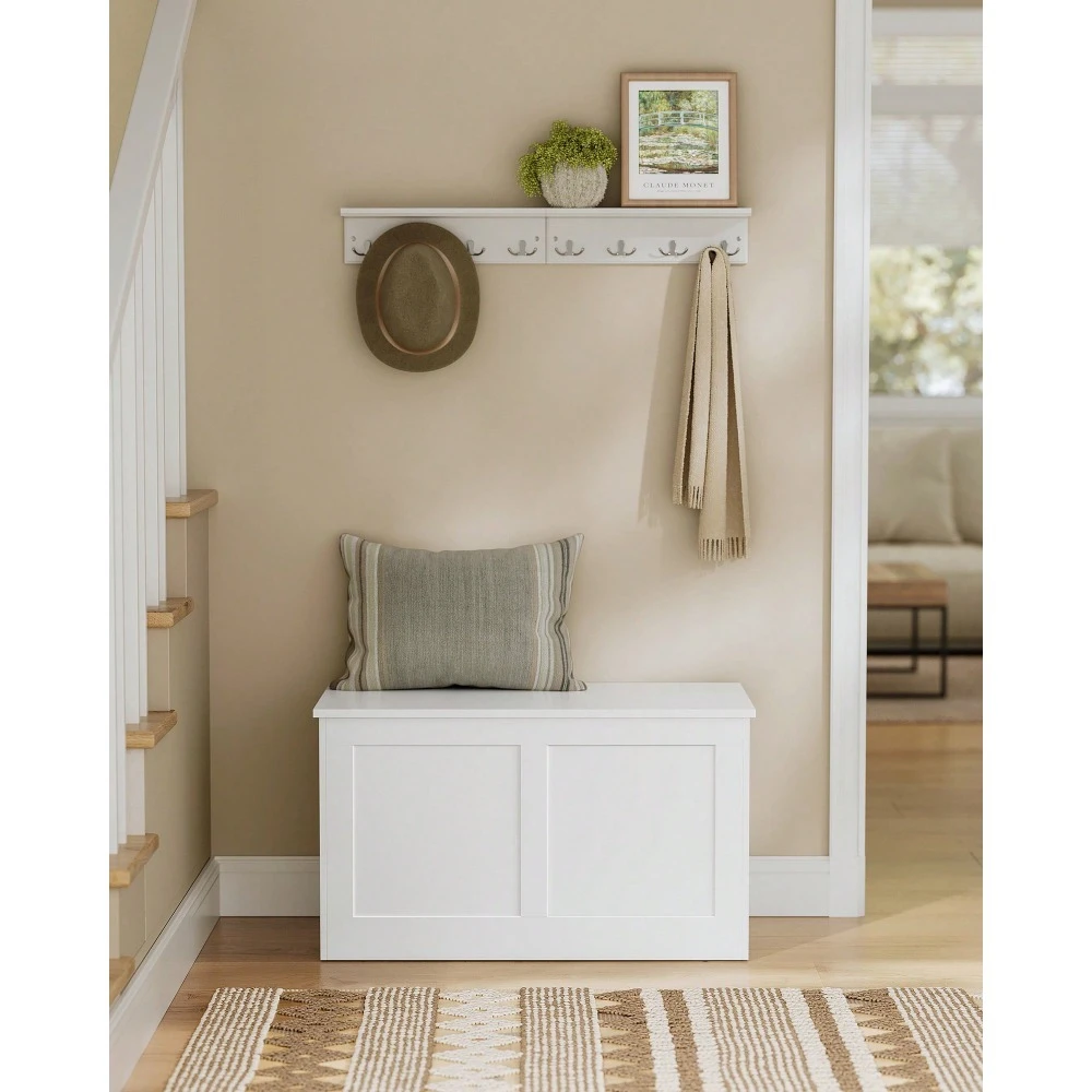 

Storage Chest, Storage Trunk With 2 Safety Hinges,Farmhouse Style, 15.7 X 31.5 X 18.3 Inches, For Entryway, Bedroom, Living Room
