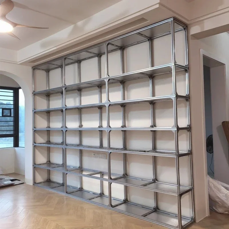 Simple full wall display rack, storage bookshelf, household living room study aluminum type