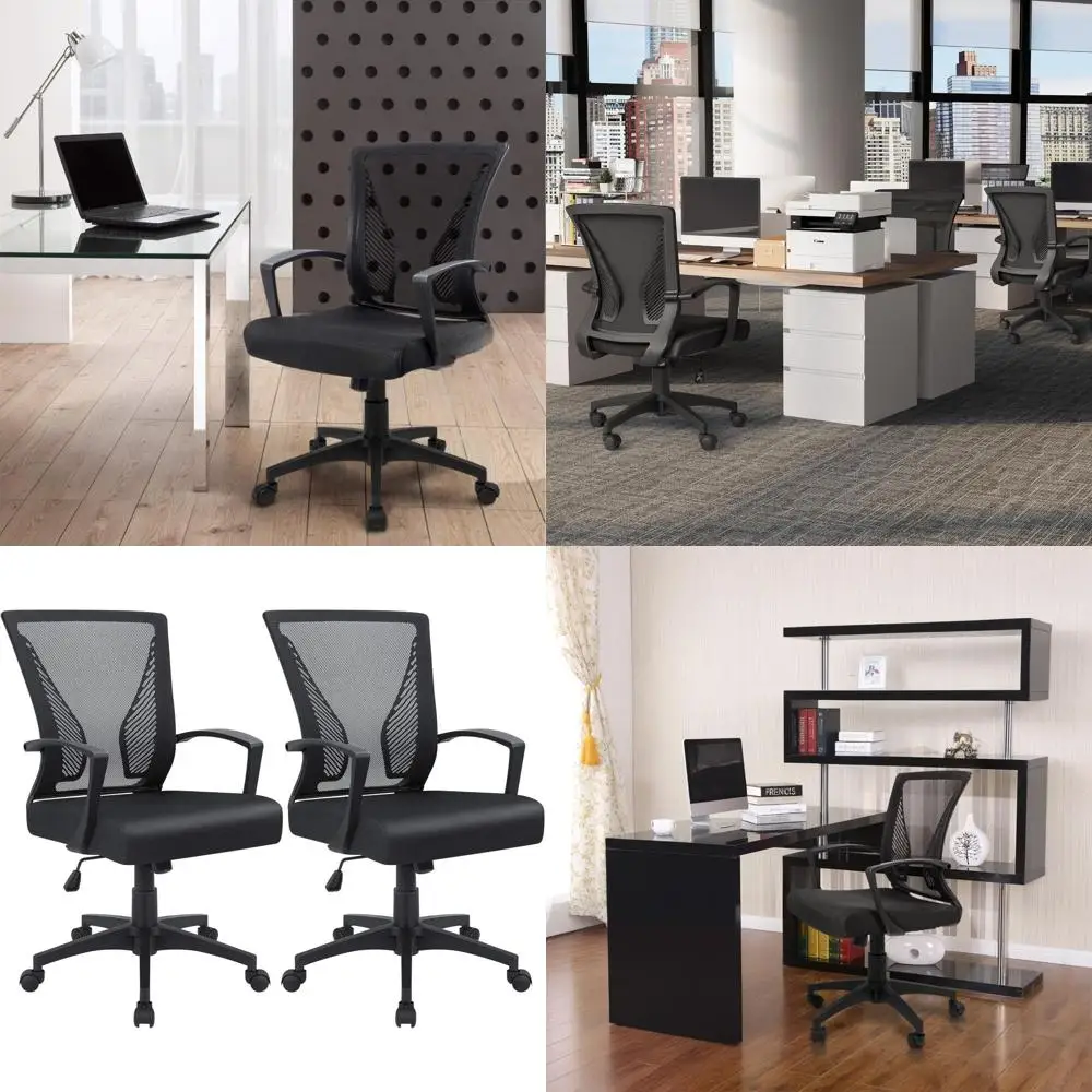 

Ergonomic Swivel Mesh Office Chair with Lumbar Support and Armrests (Black, Set of 2)